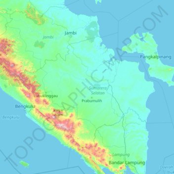 South Sumatra topographic map, elevation, terrain