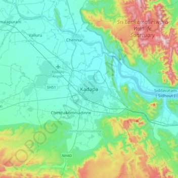 Kadapa topographic map, elevation, terrain
