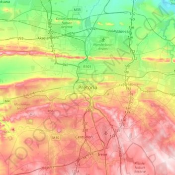 Pretoria topographic map, elevation, terrain