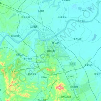 益阳市 topographic map, elevation, terrain