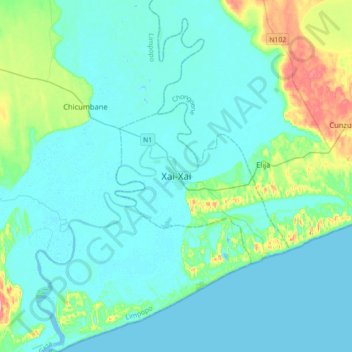 Xai-Xai topographic map, elevation, terrain