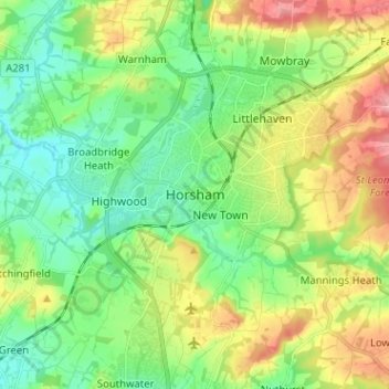 Horsham topographic map, elevation, terrain