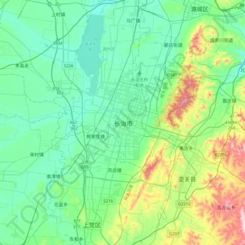 Changzhi topographic map, elevation, terrain