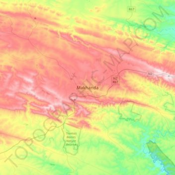 Makhanda topographic map, elevation, terrain