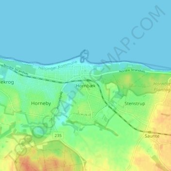 Hornbæk topographic map, elevation, terrain
