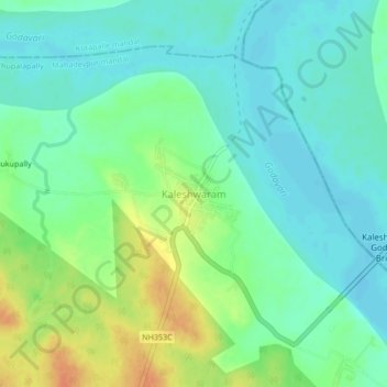Kaleshwaram topographic map, elevation, terrain