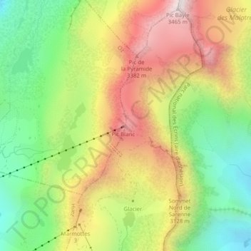 Pic du Lac Blanc topographic map, elevation, terrain