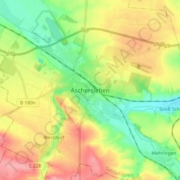 Aschersleben topographic map, elevation, terrain