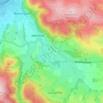 Holnicote topographic map, elevation, terrain