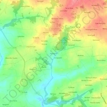 Kervignol topographic map, elevation, terrain