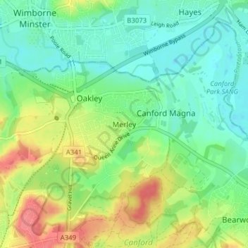 Merley topographic map, elevation, terrain