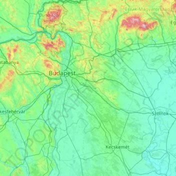 Pest vármegye topographic map, elevation, terrain