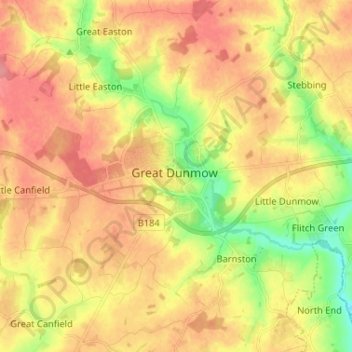 Great Dunmow topographic map, elevation, terrain