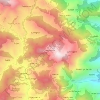 Nagarjuna topographic map, elevation, terrain