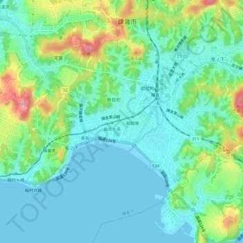 由比ガ浜3 topographic map, elevation, terrain
