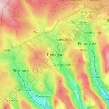 Tredegar topographic map, elevation, terrain