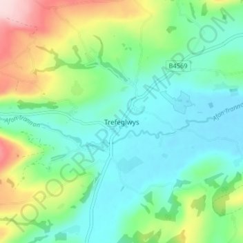 Trefeglwys topographic map, elevation, terrain
