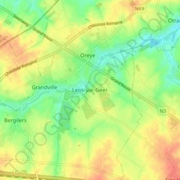 Lens-aan-de-Jeker topographic map, elevation, terrain