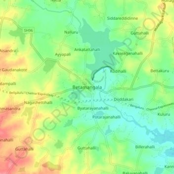 Betamangala topographic map, elevation, terrain