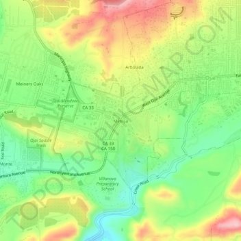 Matilija topographic map, elevation, terrain