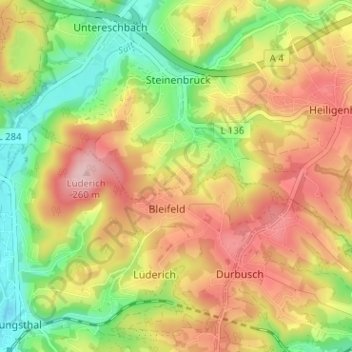 Großlöderich topographic map, elevation, terrain