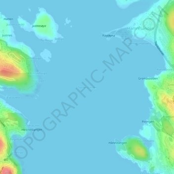 Topdalsfjorden topographic map, elevation, terrain