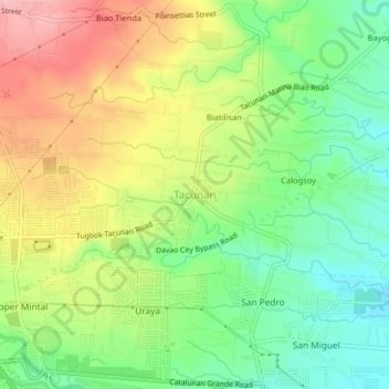 Tacunan topographic map, elevation, terrain
