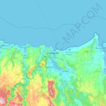 Devonport topographic map, elevation, terrain