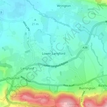 Lower Langford topographic map, elevation, terrain