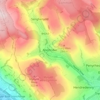Abertridwr topographic map, elevation, terrain