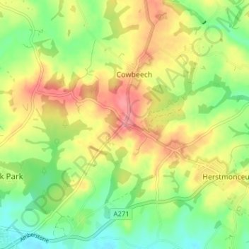 Stunts Green topographic map, elevation, terrain