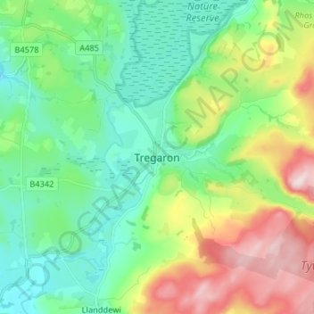 Tregaron topographic map, elevation, terrain