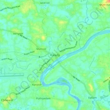 Kalady topographic map, elevation, terrain