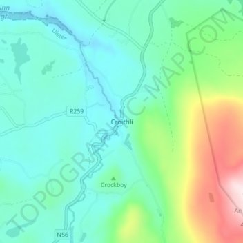 Crolly topographic map, elevation, terrain