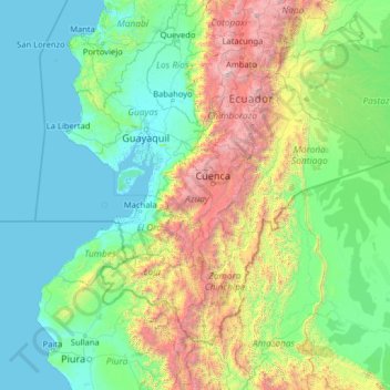 Azuay topographic map, elevation, terrain