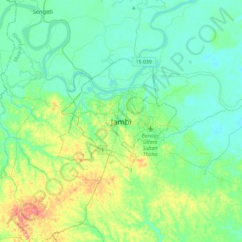 Jambi topographic map, elevation, terrain