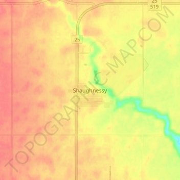Shaughnessy topographic map, elevation, terrain
