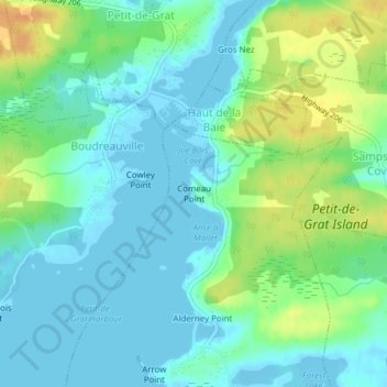 Comeau Point topographic map, elevation, terrain