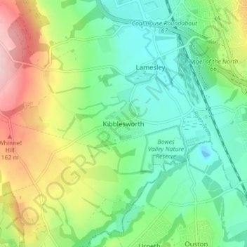 Kibblesworth topographic map, elevation, terrain