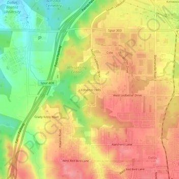 Ledbetter Hills topographic map, elevation, terrain
