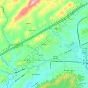 Westfield topographic map, elevation, terrain