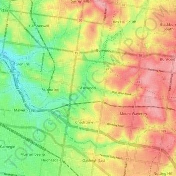 Ashwood topographic map, elevation, terrain