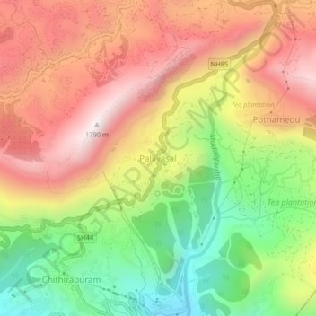 Pallivasal topographic map, elevation, terrain