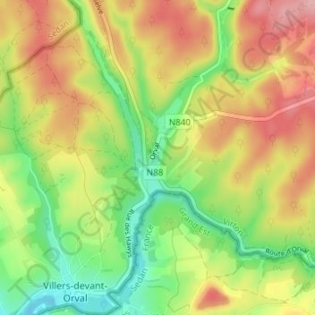 Orval topographic map, elevation, terrain