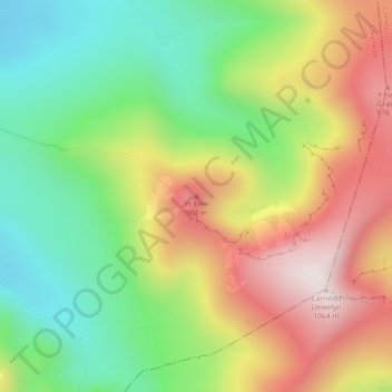 Yr Elen topographic map, elevation, terrain