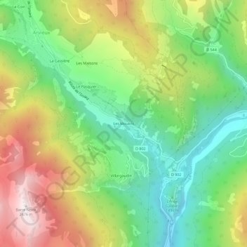 Les Moulins topographic map, elevation, terrain