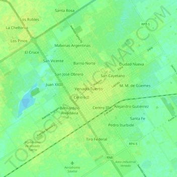 Venado Tuerto topographic map, elevation, terrain