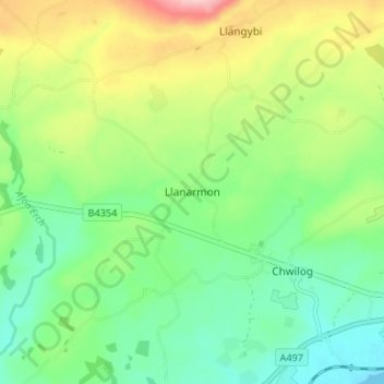 Llanarmon topographic map, elevation, terrain