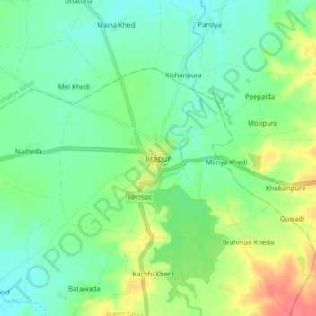 Jirapur topographic map, elevation, terrain