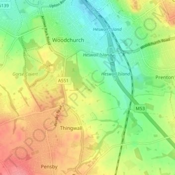 Landican topographic map, elevation, terrain